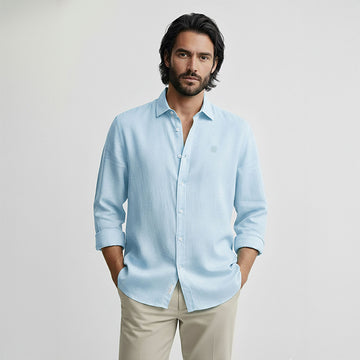 Regular Fit Long Sleeve Light Blue Linen Men's Shirt