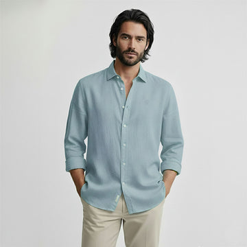 Regular Fit Long Sleeve Dusty Mint Linen Blend Men's Shirt