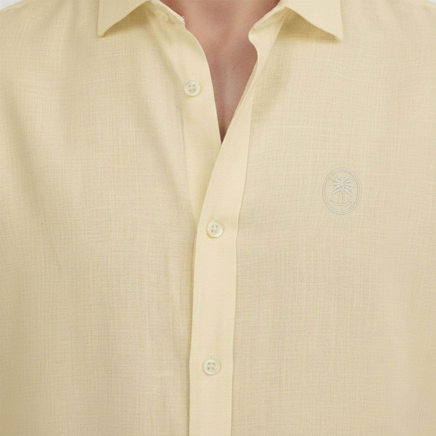 Regular Fit Long Sleeve Yellow Linen Blend Men's Shirt