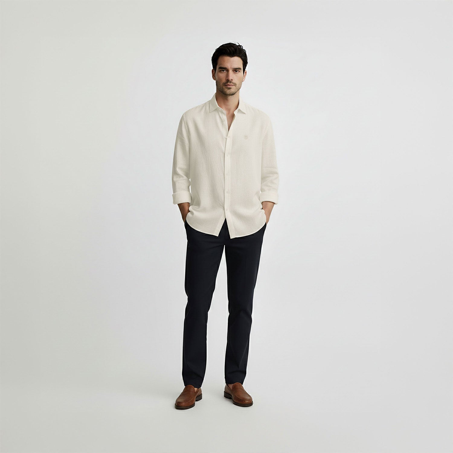Regular Fit Long Sleeve Light Yellow Linen Men's Shirt