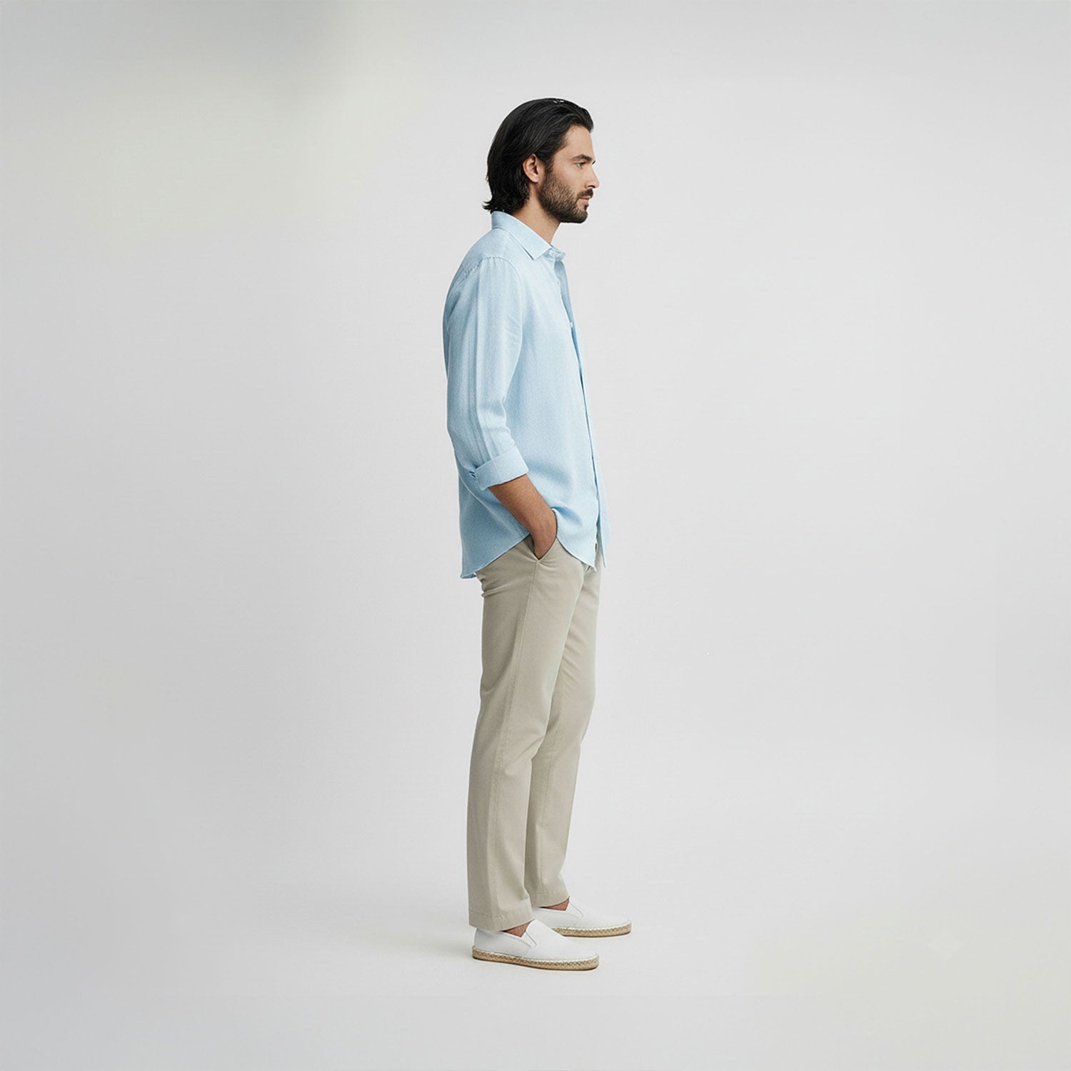 Regular Fit Long Sleeve Light Blue Linen Men's Shirt