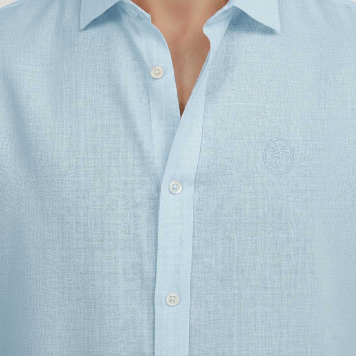 Regular Fit Long Sleeve Light Blue Linen Men's Shirt