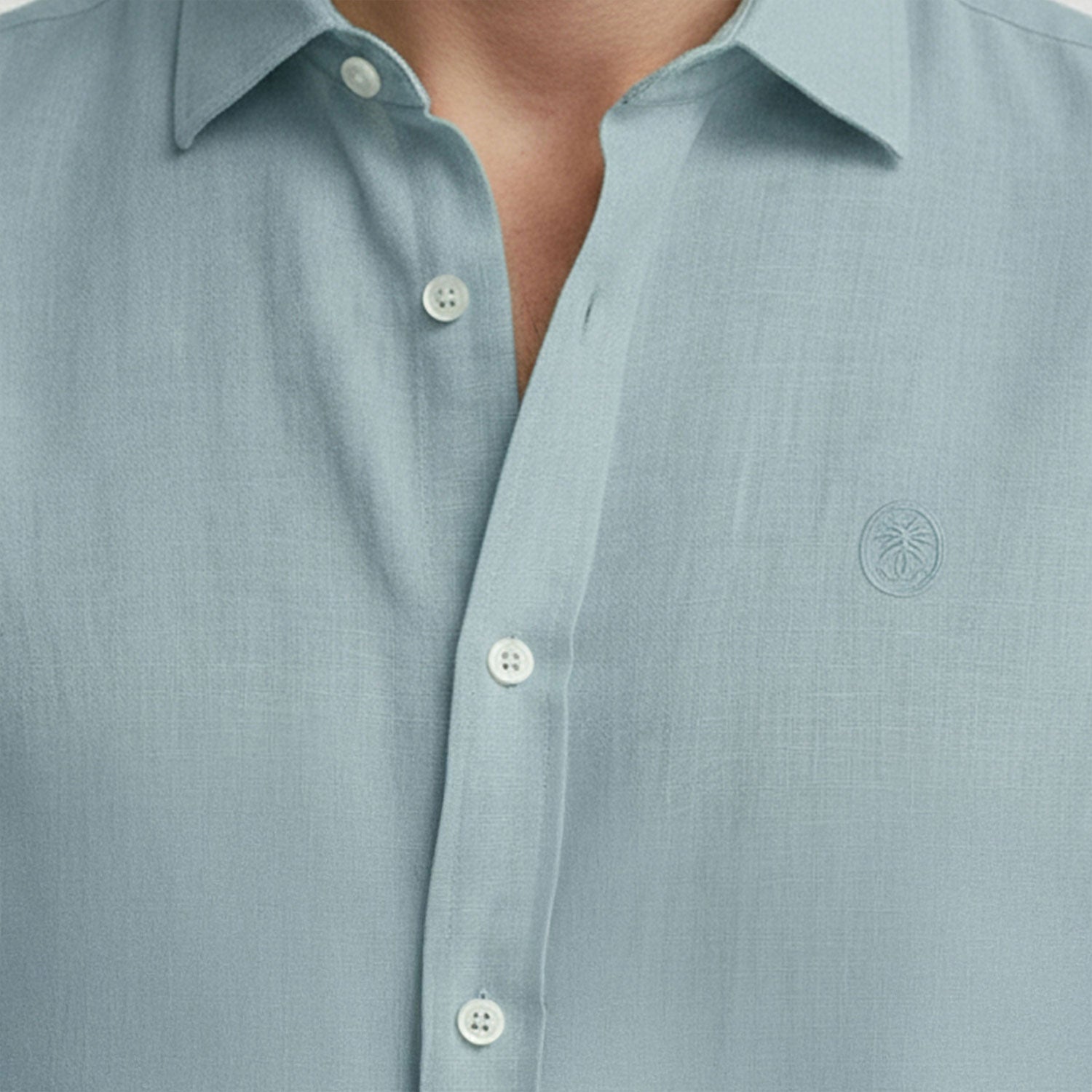 Regular Fit Long Sleeve Dusty Mint Linen Blend Men's Shirt