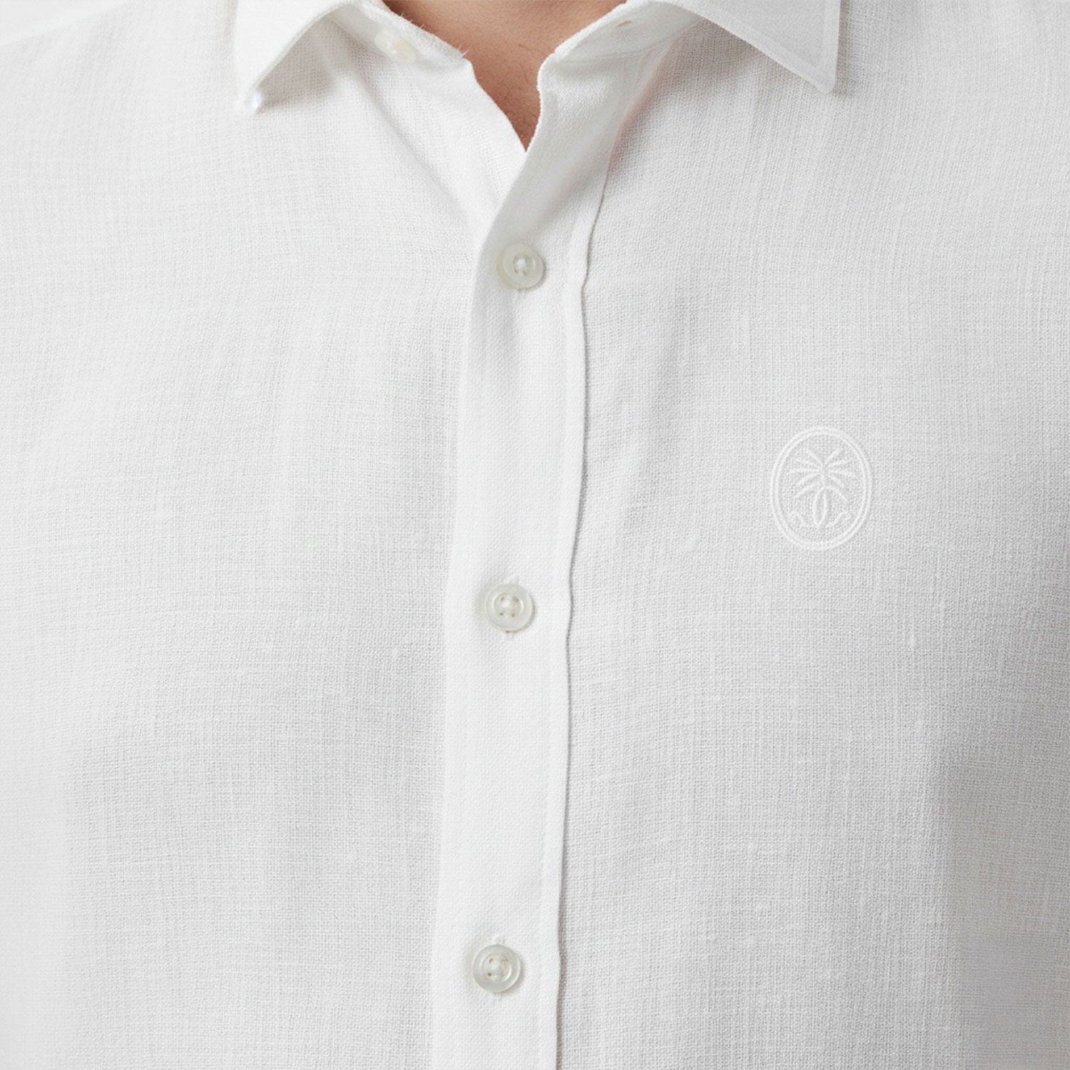 Regular Fit Long Sleeve White Linen Blend Men's Shirt