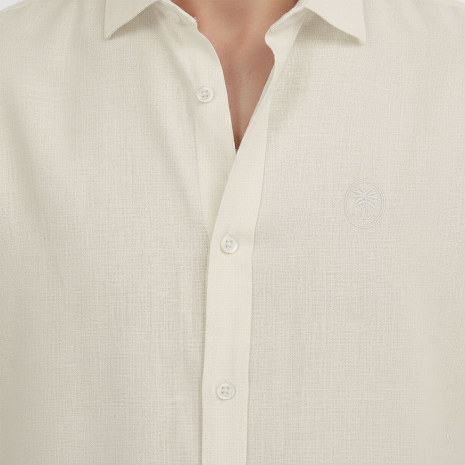 Regular Fit Long Sleeve Light Yellow Linen Men's Shirt