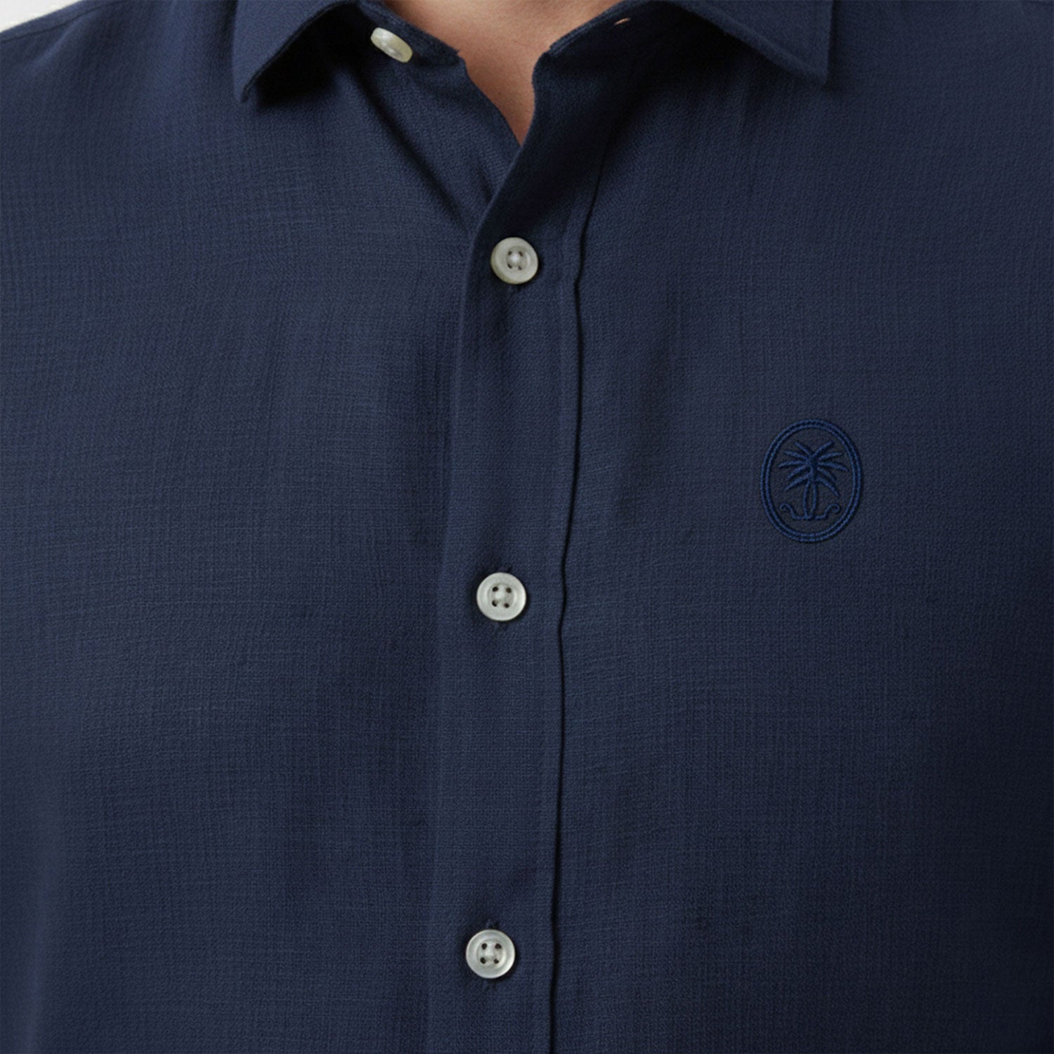 Regular Fit Long Sleeve Navy Blue Linen Blend Men's Shirt