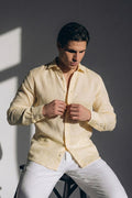 Regular Fit Long Sleeve Yellow Linen Blend Men's Shirt