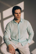 Regular Fit Long Sleeve Light Blue Linen Men's Shirt