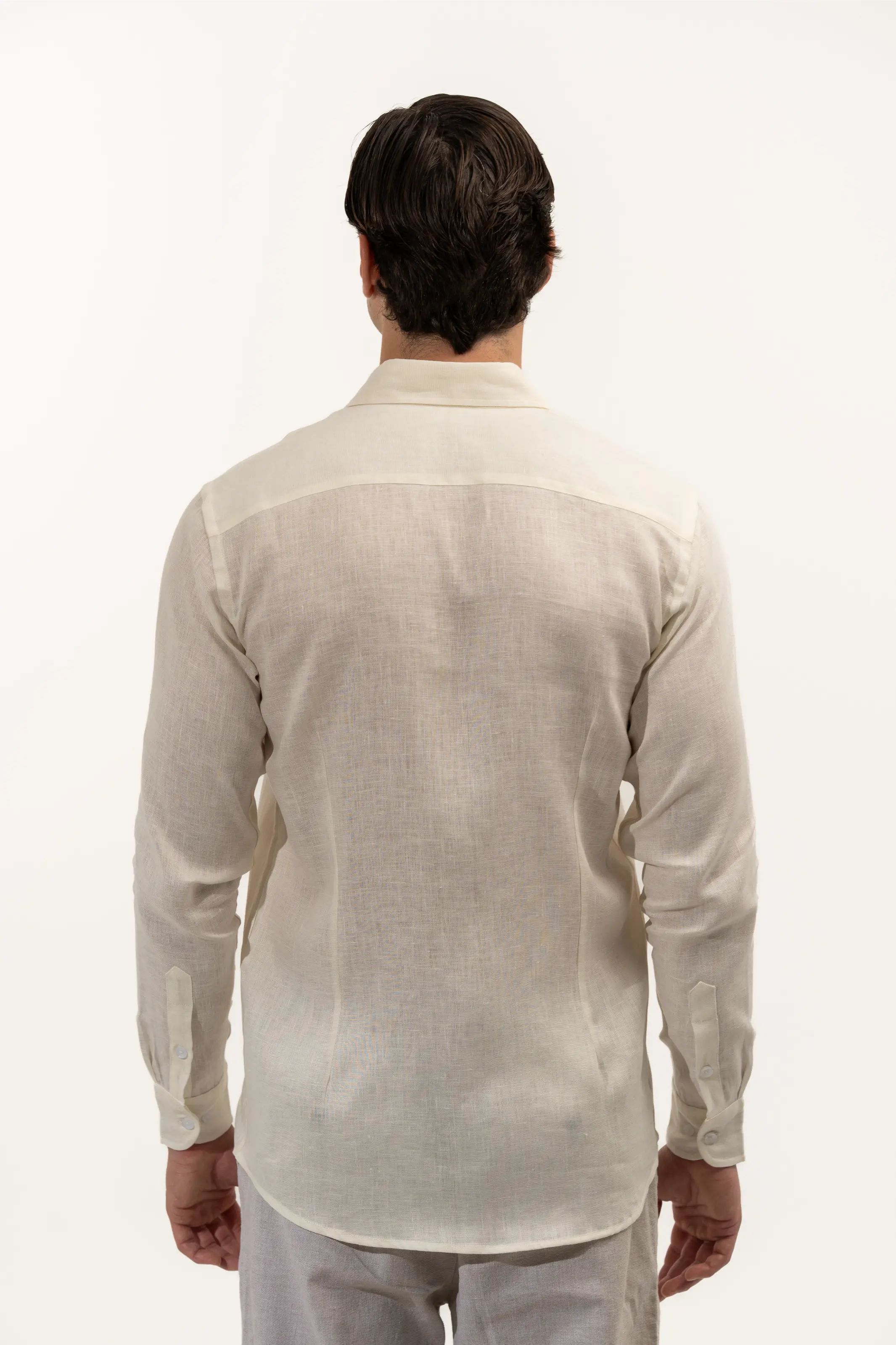 Regular Fit Long Sleeve Light Yellow Linen Men's Shirt