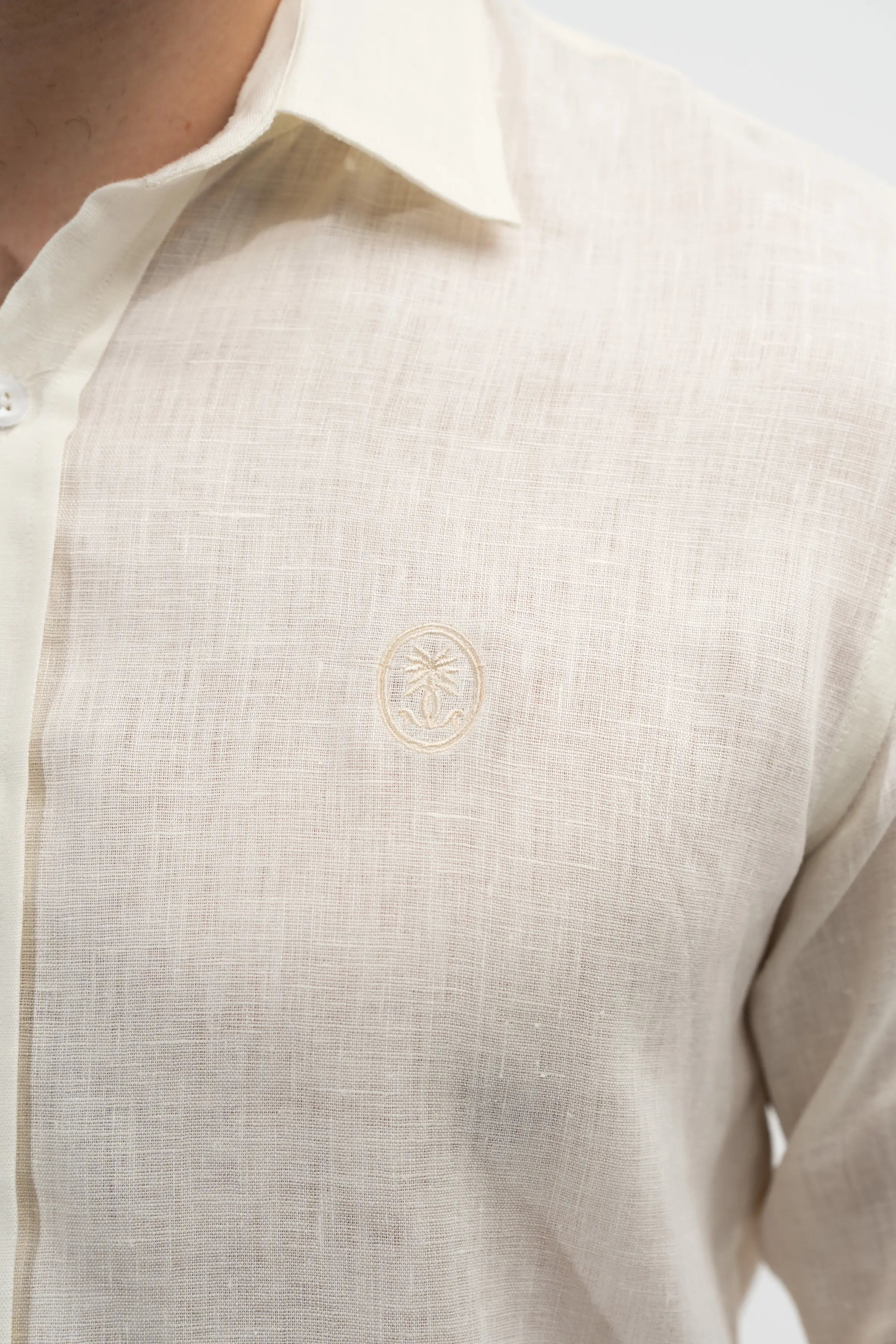 Regular Fit Long Sleeve Light Yellow Linen Men's Shirt