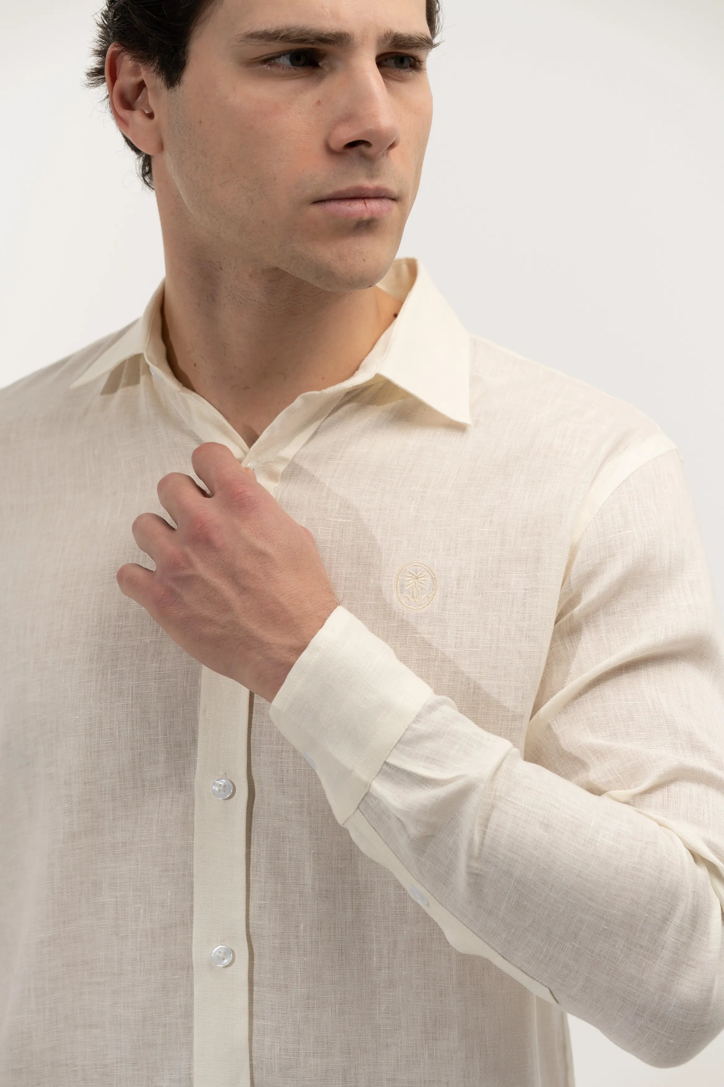 Regular Fit Long Sleeve Light Yellow Linen Men's Shirt