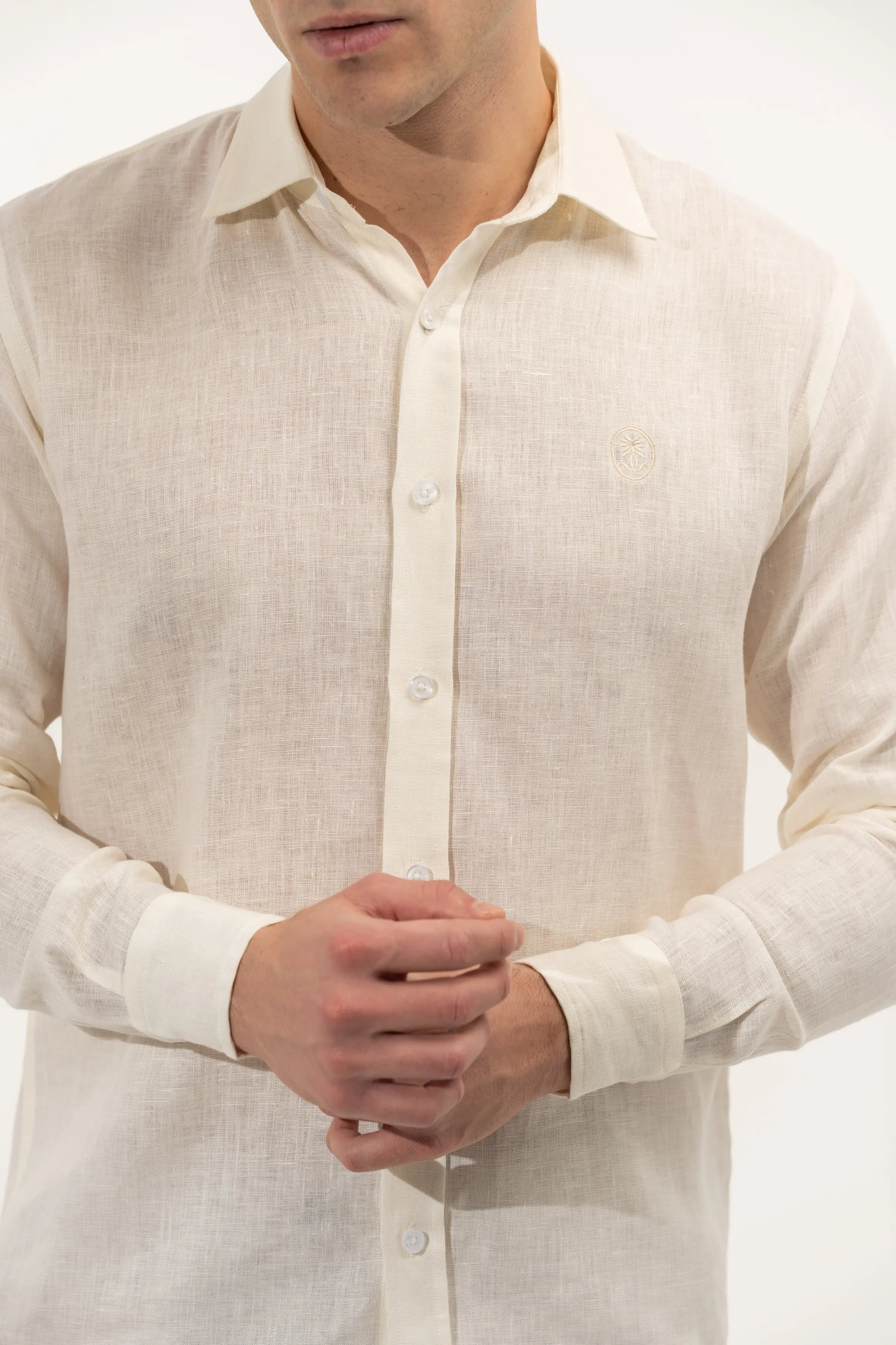 Regular Fit Long Sleeve Light Yellow Linen Men's Shirt