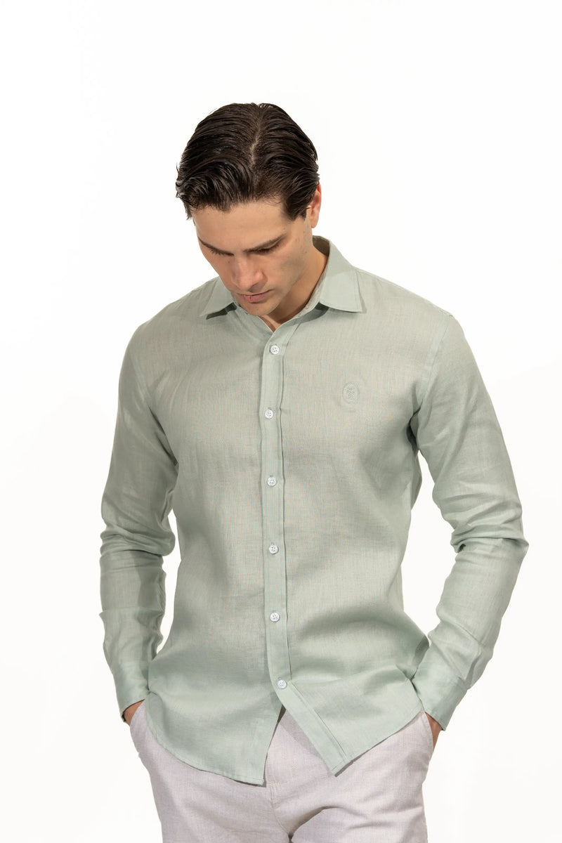 Regular Fit Long Sleeve Dusty Mint Linen Blend Men's Shirt