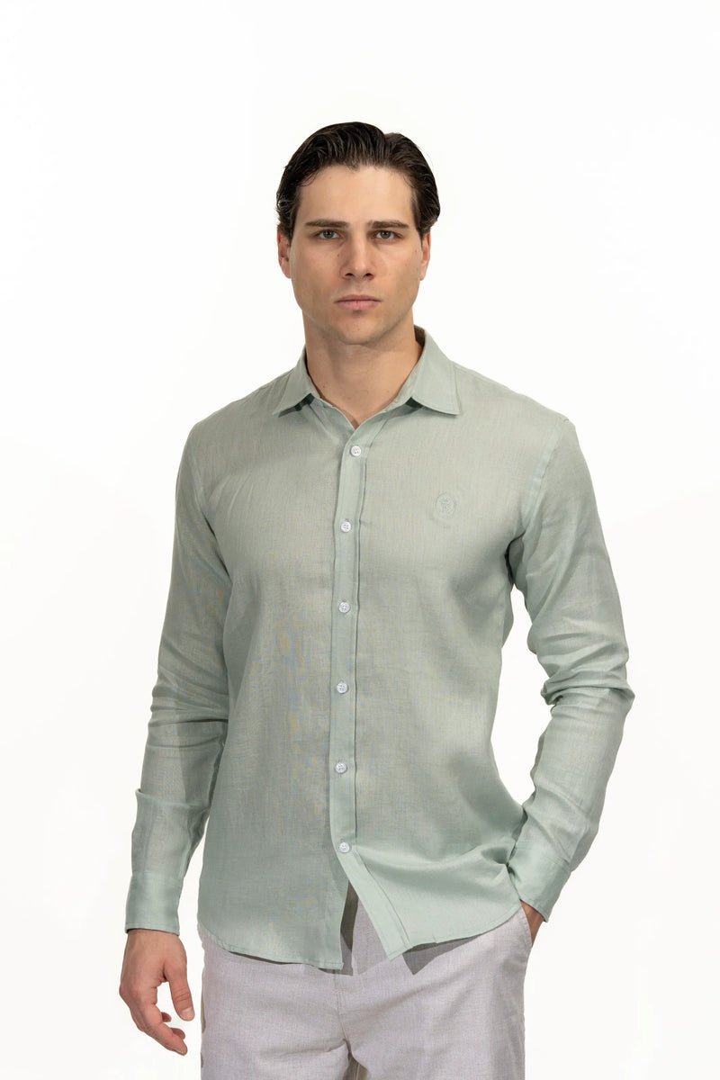 Regular Fit Long Sleeve Dusty Mint Linen Blend Men's Shirt