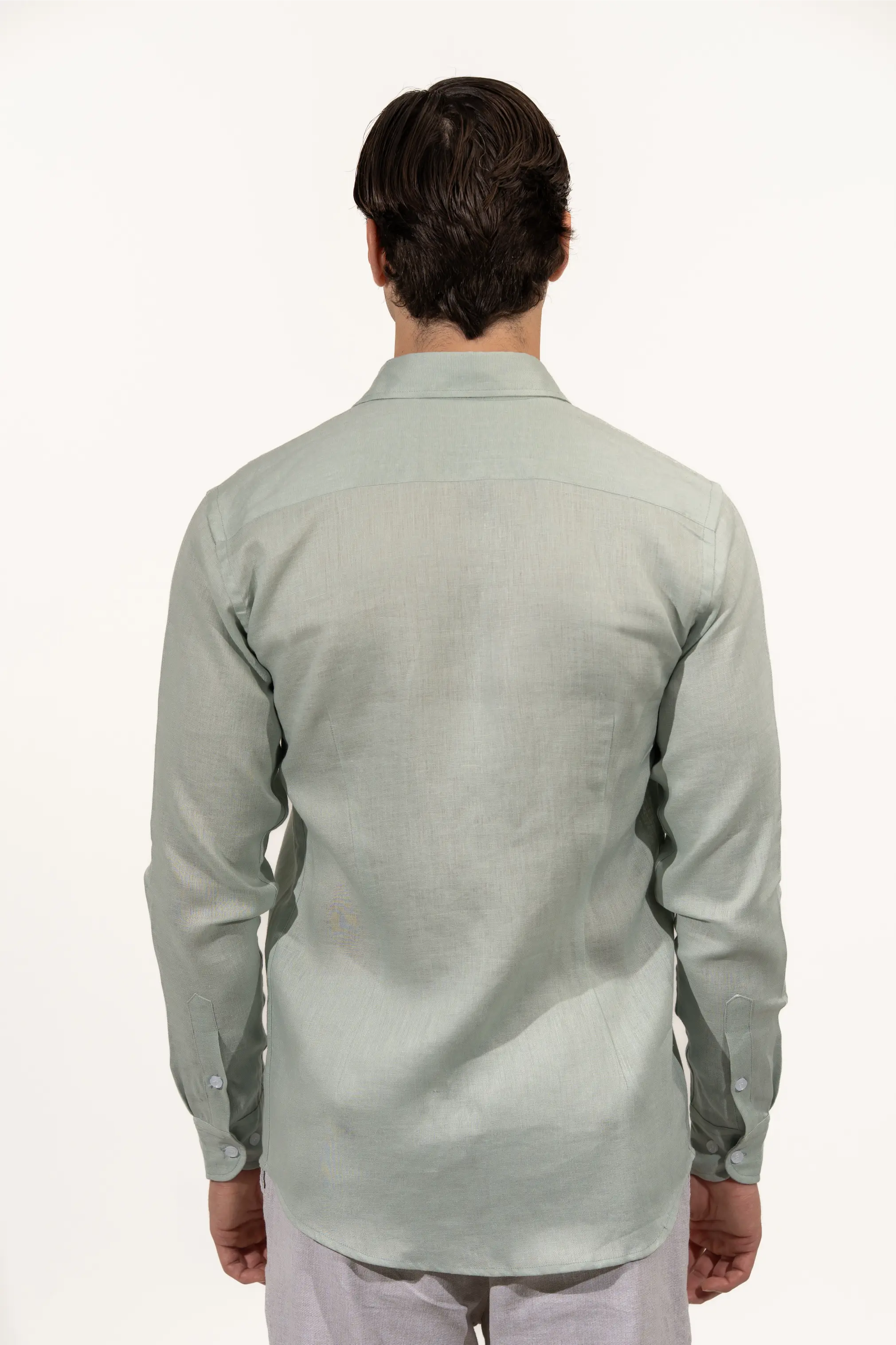 Regular Fit Long Sleeve Dusty Mint Linen Blend Men's Shirt