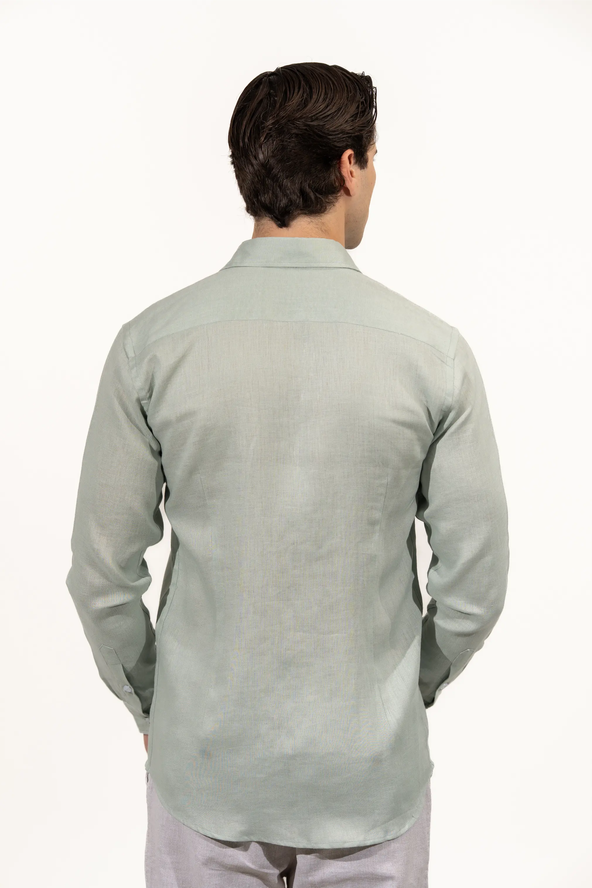 Regular Fit Long Sleeve Dusty Mint Linen Blend Men's Shirt