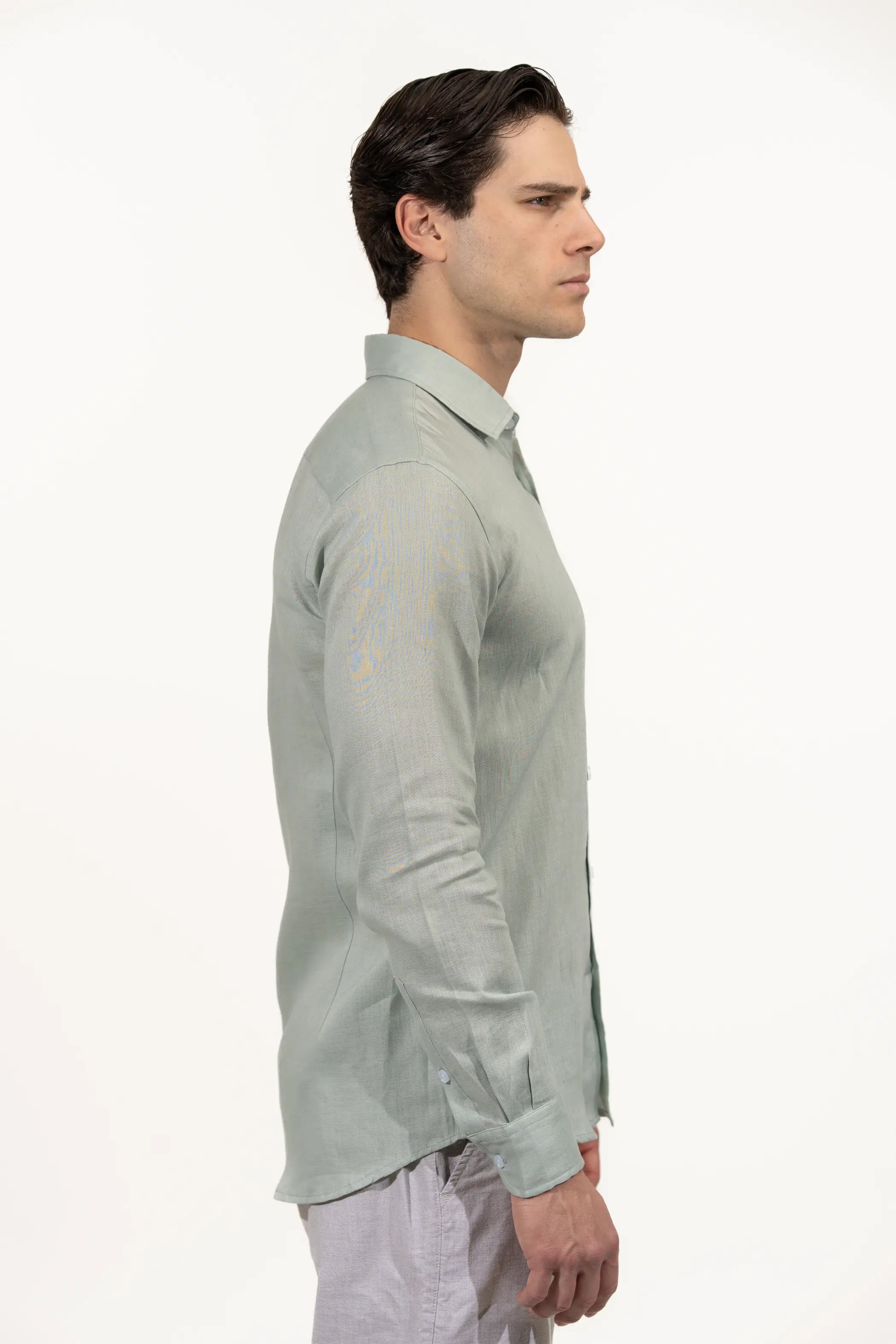 Regular Fit Long Sleeve Dusty Mint Linen Blend Men's Shirt
