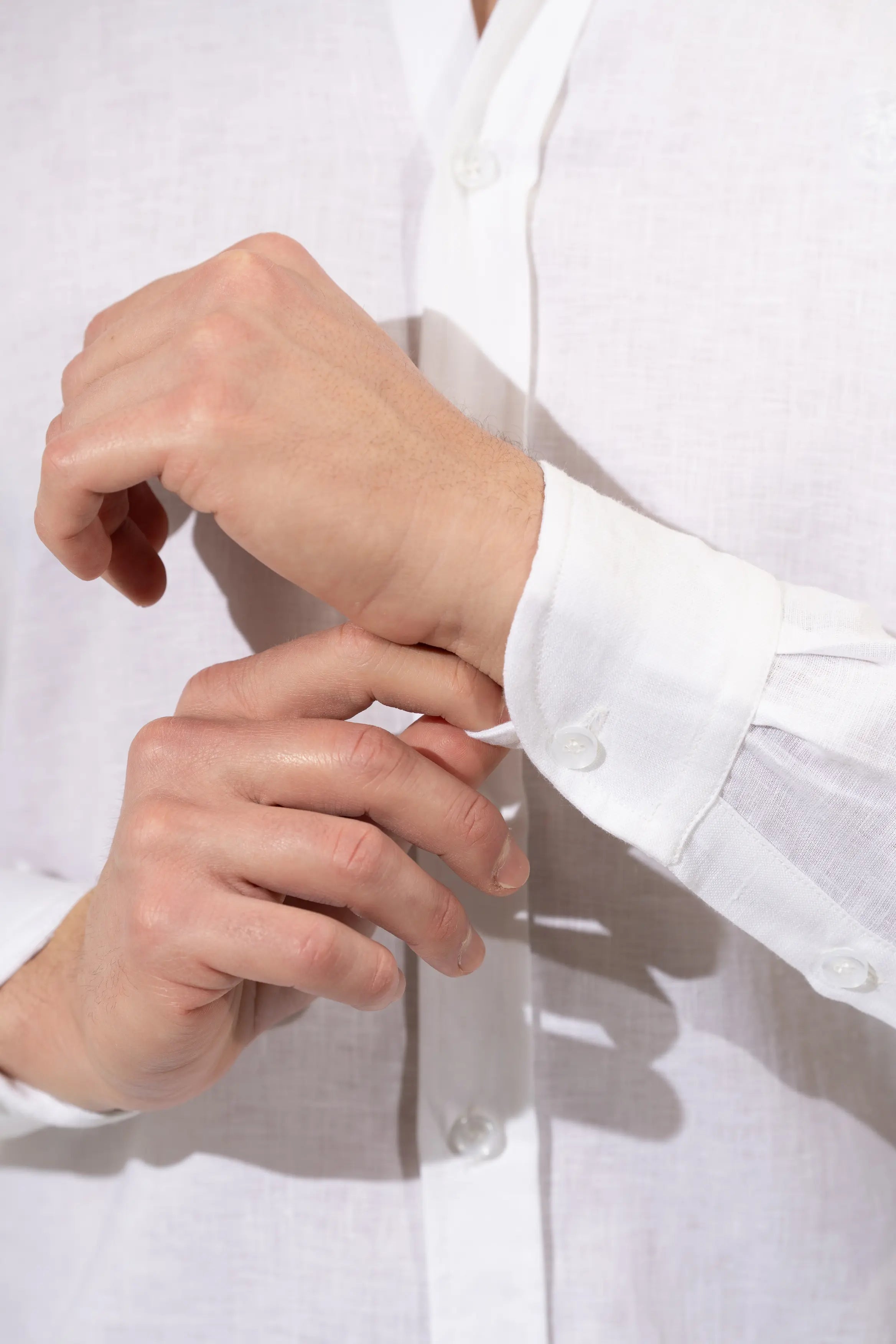 Regular Fit Long Sleeve White Linen Blend Men's Shirt