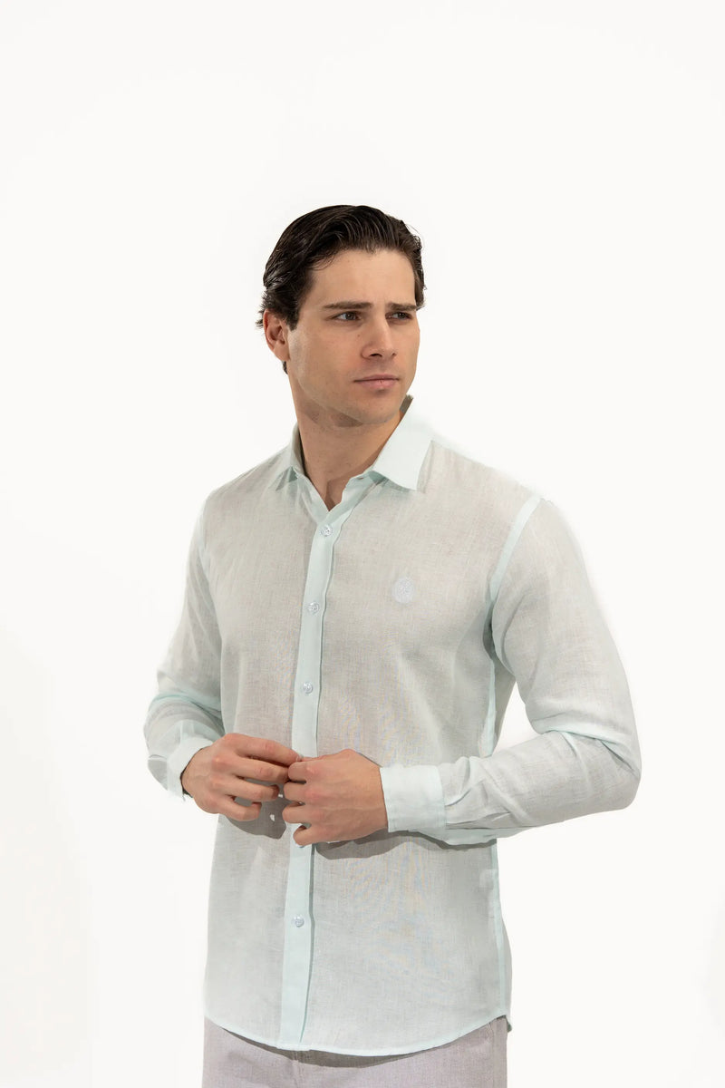 Regular Fit Long Sleeve Light Blue Linen Men's Shirt
