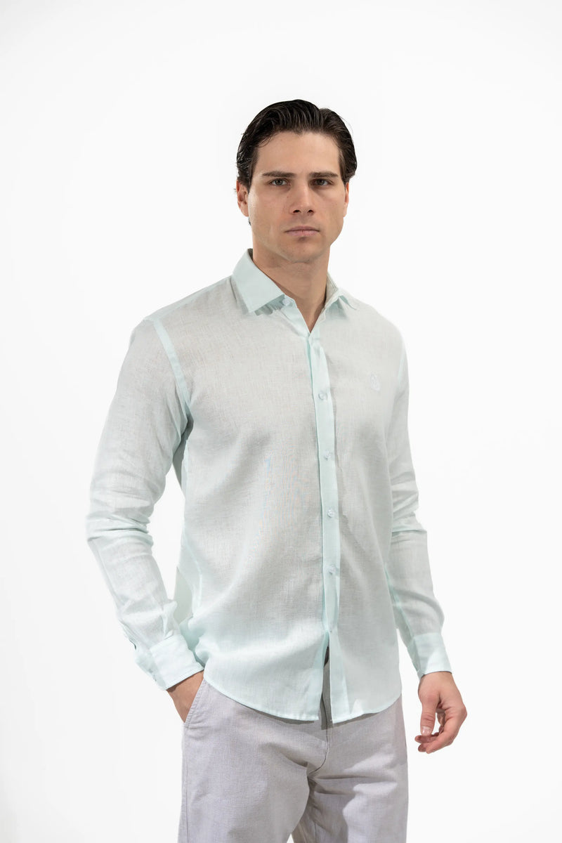 Regular Fit Long Sleeve Light Blue Linen Men's Shirt