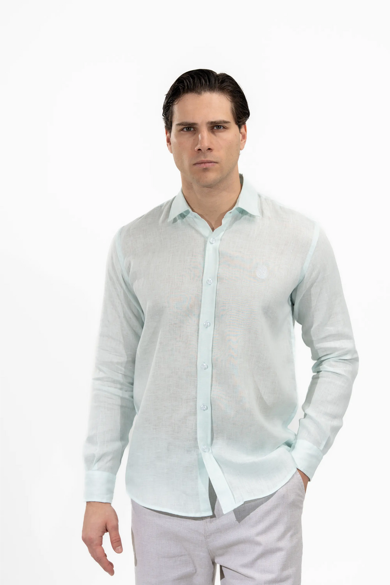 Regular Fit Long Sleeve Light Blue Linen Men's Shirt