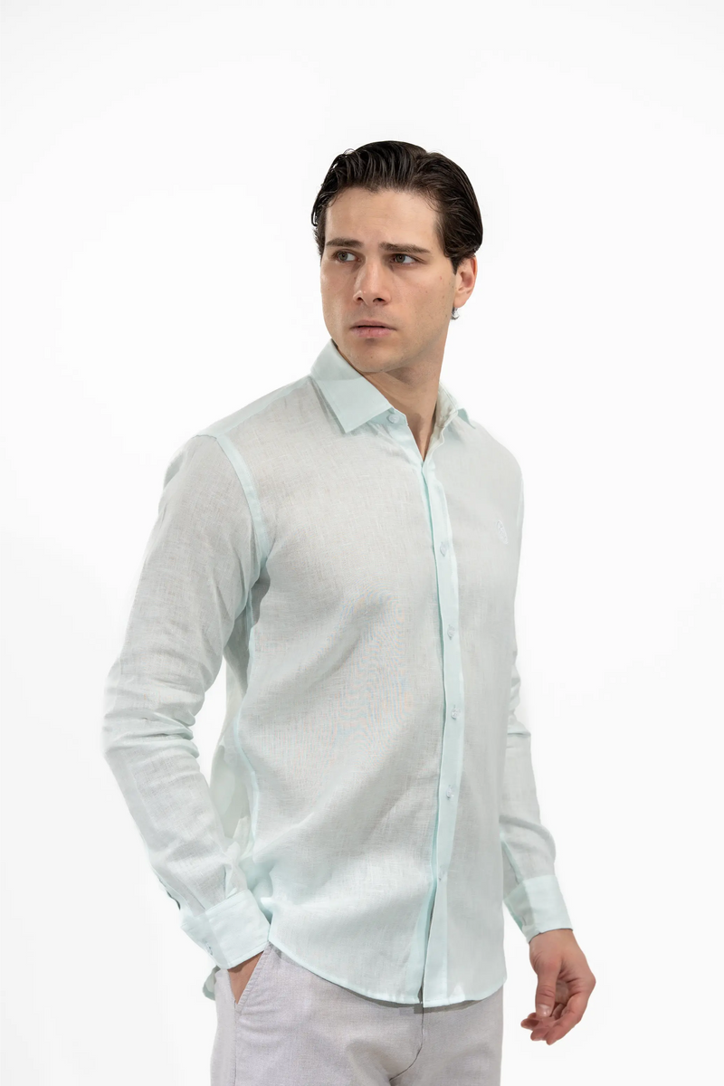 Regular Fit Long Sleeve Light Blue Linen Men's Shirt