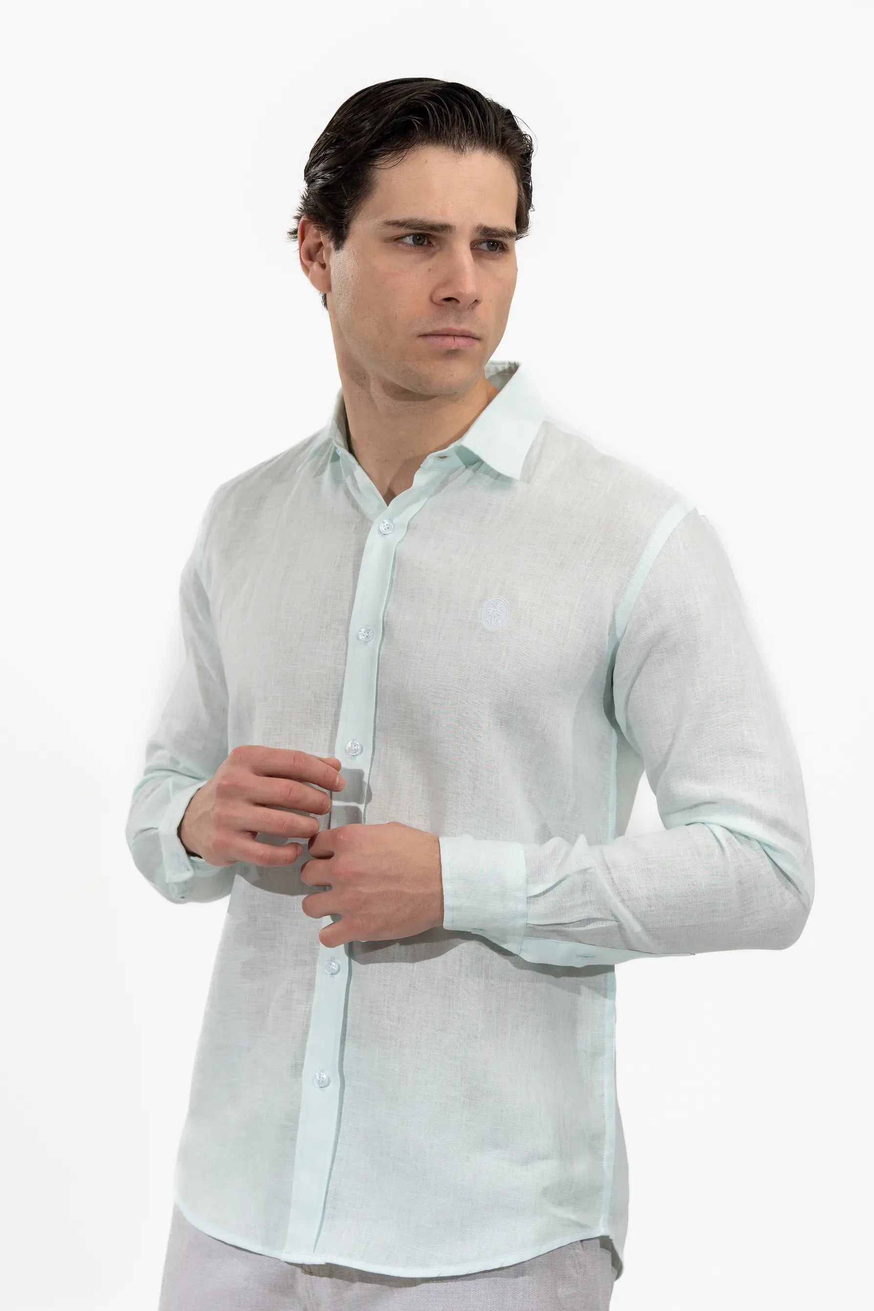 Regular Fit Long Sleeve Light Blue Linen Men's Shirt