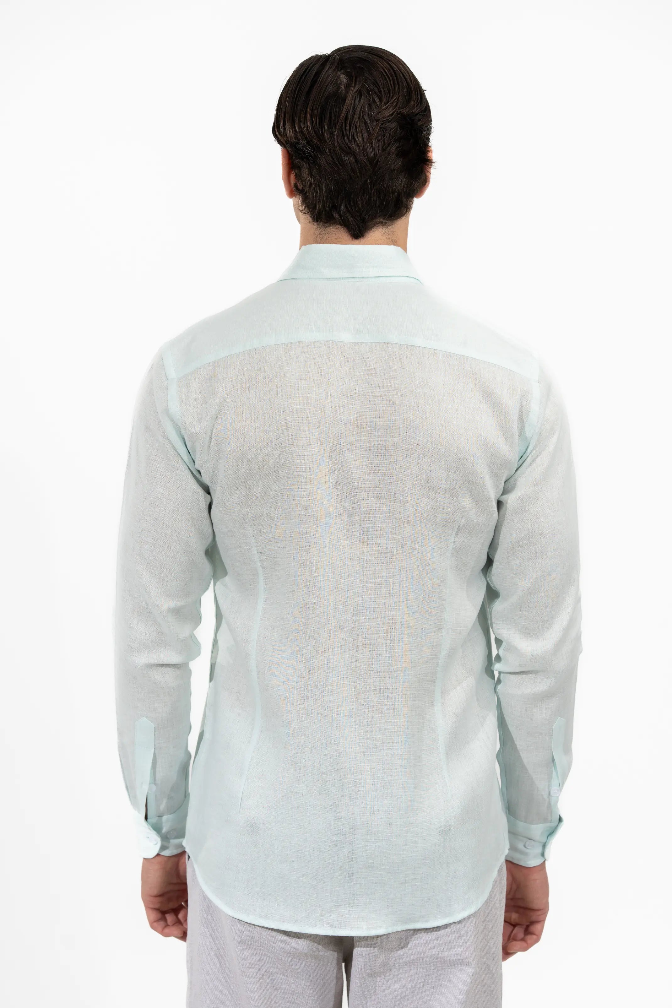 Regular Fit Long Sleeve Light Blue Linen Men's Shirt
