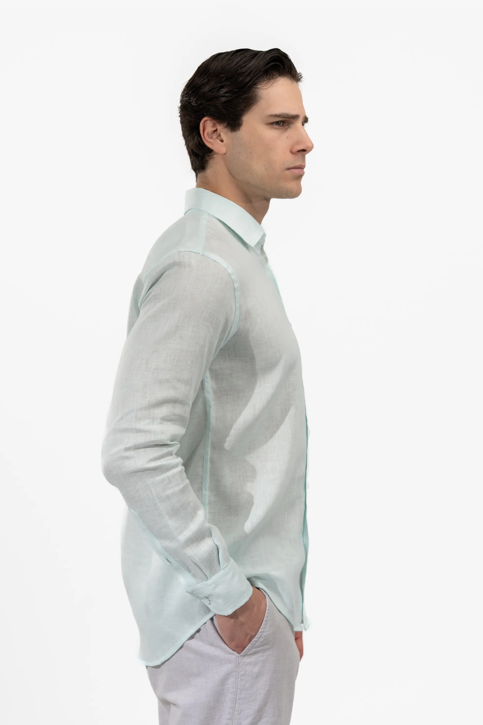 Regular Fit Long Sleeve Light Blue Linen Men's Shirt