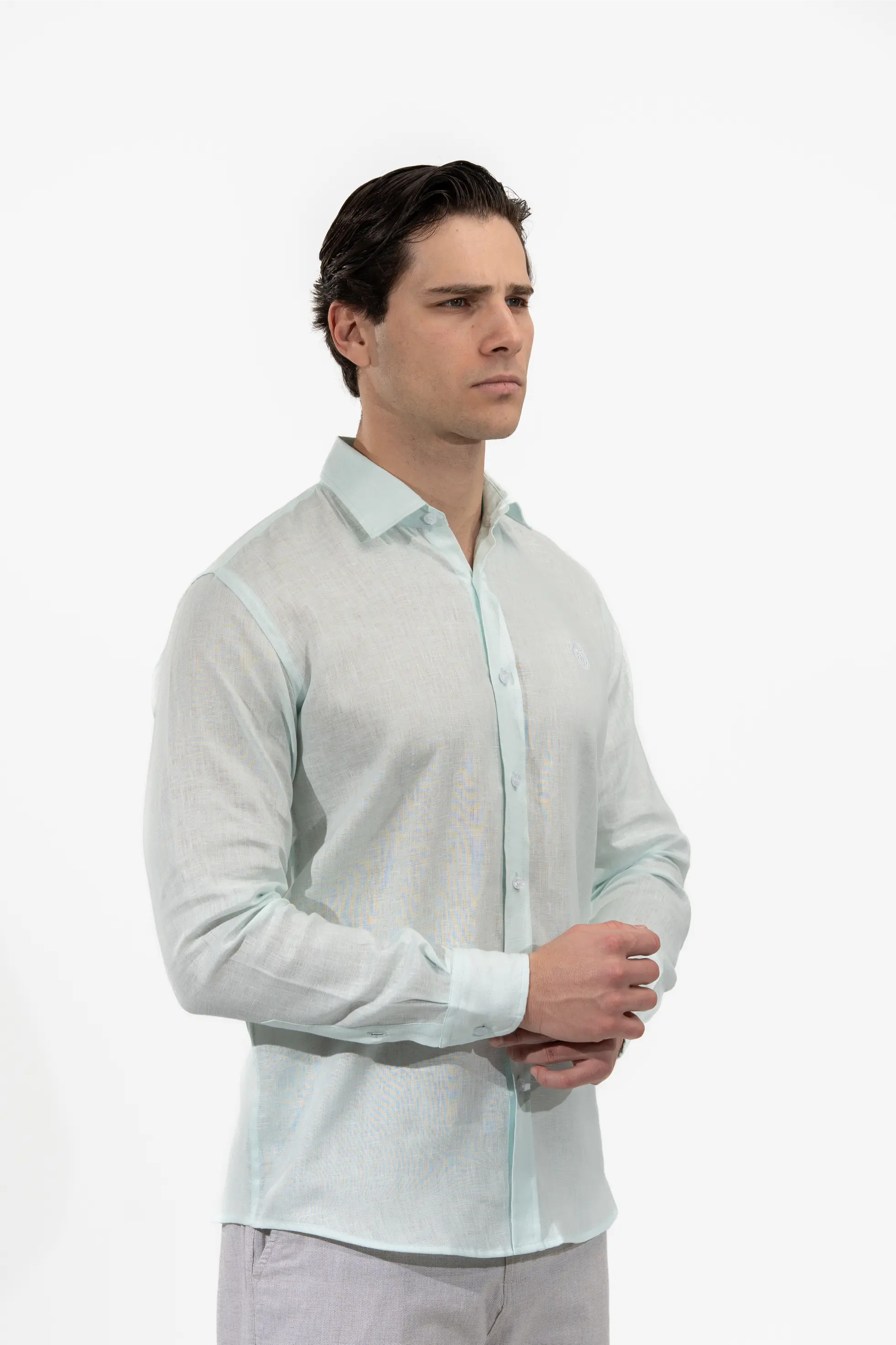Regular Fit Long Sleeve Light Blue Linen Men's Shirt