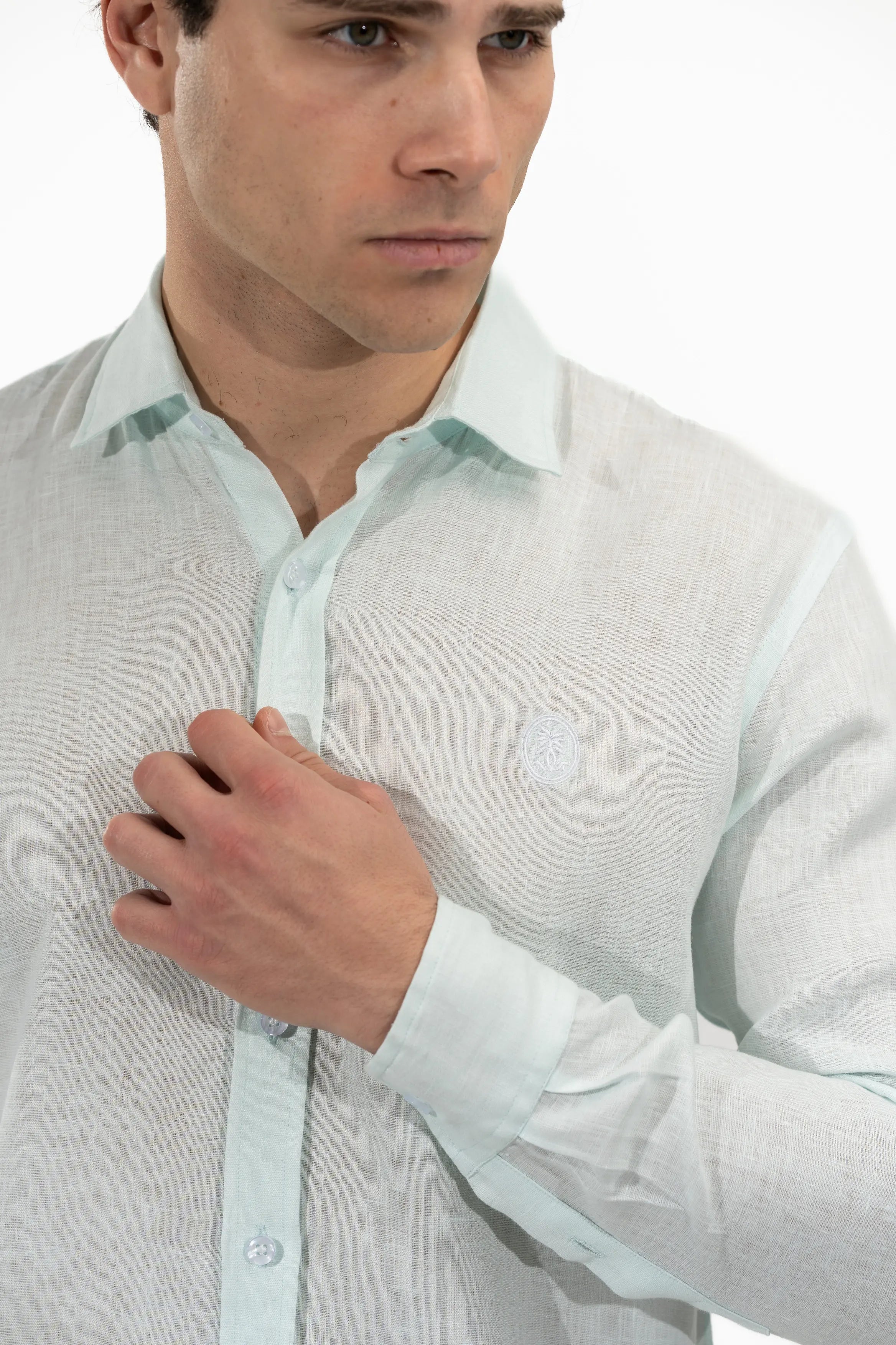 Regular Fit Long Sleeve Light Blue Linen Men's Shirt